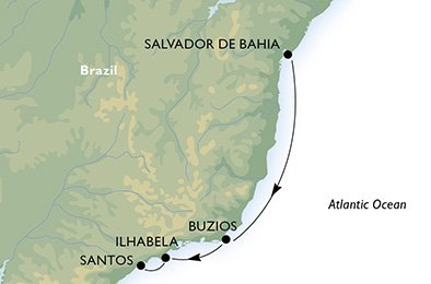 Salvador > Búzios > Ilhabela > Santos - SP