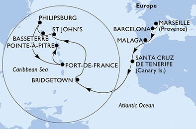 França, Espanha, Barbados, Antígua e Barbuda, São Cristóvão e Nevis, St. Maarten, Martinique, Guadalupe