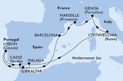 Itália, França, Espanha, Gibraltar, Portugal
