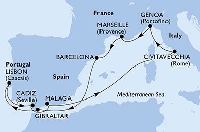 Espanha, Gibraltar, Portugal, Itália, França