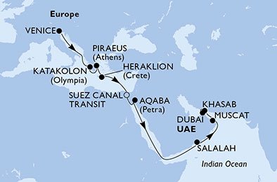 Itália, Grécia, Egito, Jordânia, Oman, Emirados Árabes Unidos