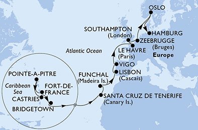 Martinique, Guadalupe, Santa Lucia, Barbados, Espanha, Portugal, França, Reino Unido, Bélgica, Noruega, Alemanha