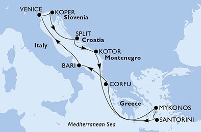 Itália, Eslovénia, Croácia, Montenegro, Grécia