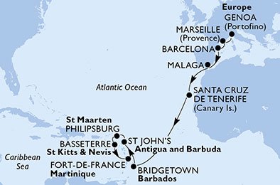 Itália, França, Espanha, Barbados, Antígua e Barbuda, St. Maarten, São Cristóvão e Nevis, Martinique
