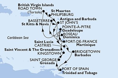 Guadalupe, Santa Lucia, Barbados, Trinidade e Tobago, Grenada, São Vicente e Granadinas, Martinique, Ilhas Virgens (Reino Unido), St. Maarten, Dominica, São Cristóvão e Nevis, Antígua e Barbuda