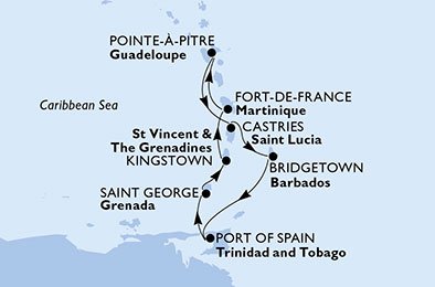 Guadalupe, Santa Lucia, Barbados, Trinidade e Tobago, Grenada, São Vicente e Granadinas, Martinique