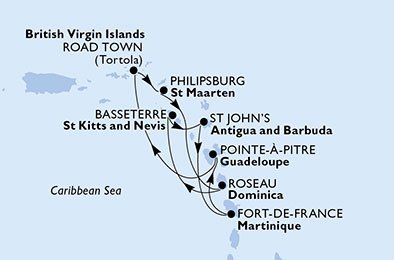 Guadalupe, Ilhas Virgens (Reino Unido), St. Maarten, Dominica, São Cristóvão e Nevis, Antígua e Barbuda, Martinique