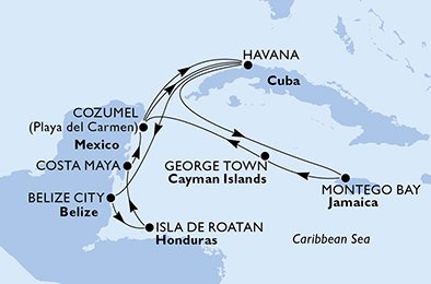 Cuba, Jamaica, Ilhas Cayman, México, Belize, Honduras