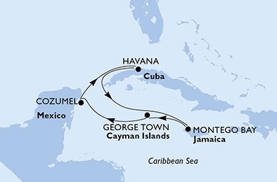 México, Cuba, Jamaica, Ilhas Cayman