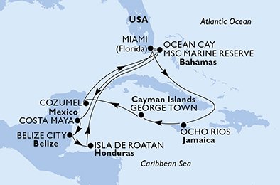Estados Unidos, México, Belize, Honduras, Bahamas, Jamaica, Ilhas Cayman