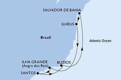 Salvador, Ilhéus, Ilha Grande, Santos, Búzios, Salvador