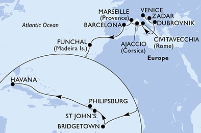 Itália, Croácia, França, Espanha, Portugal, Barbados, Antígua e Barbuda, St. Maarten, Cuba