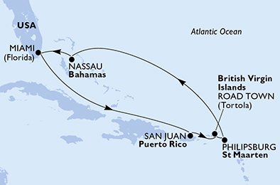 Estados Unidos, Porto Rico, Ilhas Virgens (Reino Unido), St. Maarten, Bahamas
