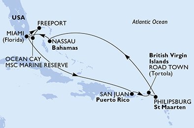 Estados Unidos, Bahamas, Porto Rico, Ilhas Virgens (Reino Unido), St. Maarten