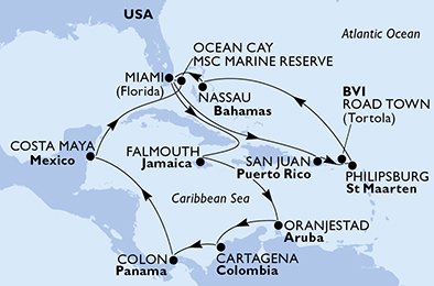 Estados Unidos, Porto Rico, Ilhas Virgens (Reino Unido), St. Maarten, Bahamas, Jamaica, Aruba, Colômbia, Panamá, México