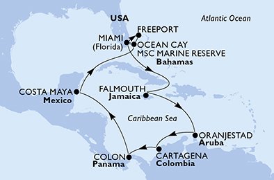 Estados Unidos, Jamaica, Aruba, Colômbia, Panamá, México, Bahamas