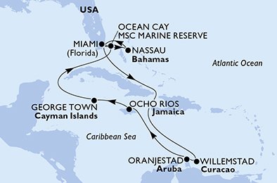 Estados Unidos, Aruba, Jamaica, Ilhas Cayman, Bahamas