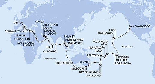 Estados Unidos, Polinésia Francesa, Samoa Americana, Samoa, Tonga, Fiji, Nova Zelândia, Austrália, Cingapura, Malásia, Tailândia, Sri Lanka, Maldivas, Emirados Árabes Unidos, Oman, Jordânia, Egito, Grécia, Itália