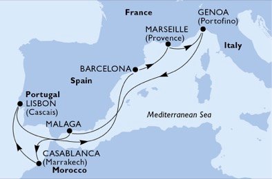 Itália, Espanha, Marrocos, Portugal, França