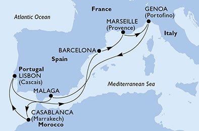 França, Itália, Espanha, Marrocos, Portugal