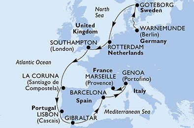 Alemanha, Suécia, Holanda, Reino Unido, Espanha, Portugal, Gibraltar, Itália, França