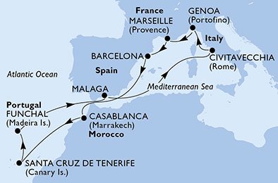 Portugal, Espanha, Itália, França, Marrocos