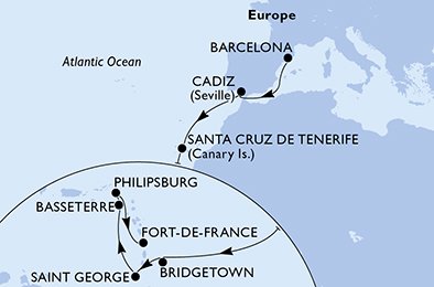Espanha, Barbados, Grenada, São Cristóvão e Nevis, Antilhas Holandesas, Martinique