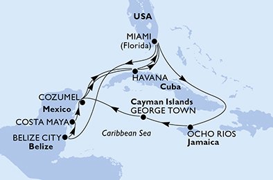 Estados Unidos, Jamaica, Ilhas Cayman, México, Cuba, Belize