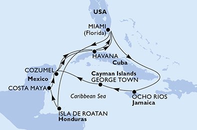 Estados Unidos, Jamaica, Ilhas Cayman, México, Cuba, Honduras