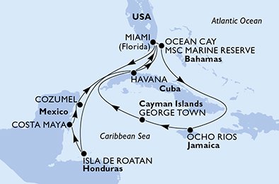 Estados Unidos, Bahamas, Jamaica, Ilhas Cayman, Cuba, Honduras, México