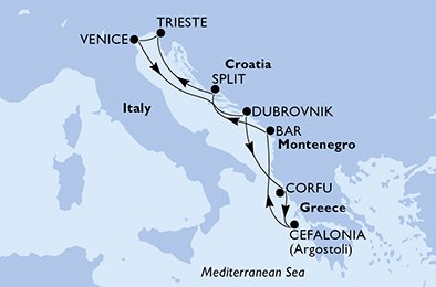 Itália, Croácia, Grécia, Montenegro
