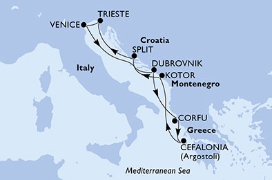 Itália, Croácia, Grécia, Montenegro